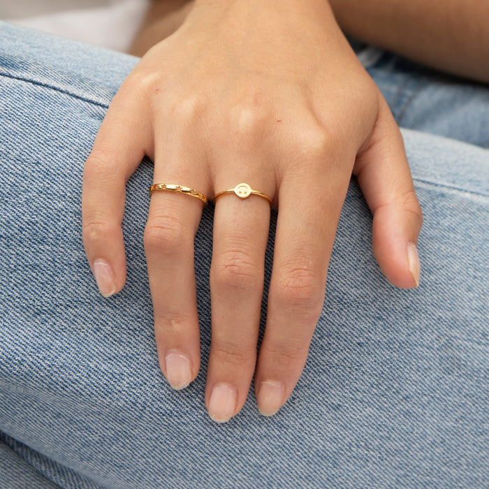 Engraved Smiley Face Ring - seol-gold